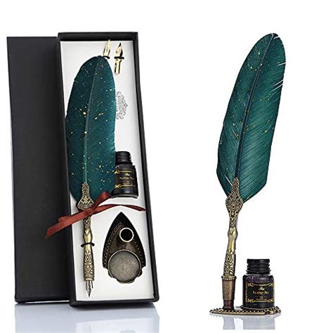 VANGOAL Feather Pen And Ink Set Glittering Quill Pen Set Antique