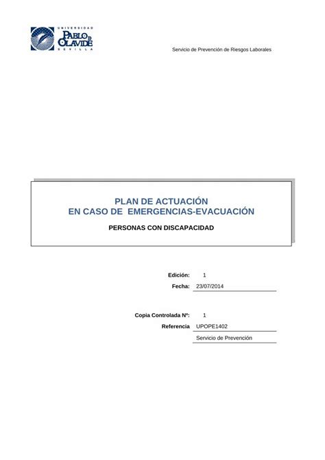 PDF Plan de Actuación en caso de Emergencias Evacuacion PDF