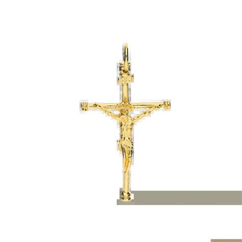 Cruz Oro 18 Quilates Hombre Palo Clasico Con Cristo Inri 35mm