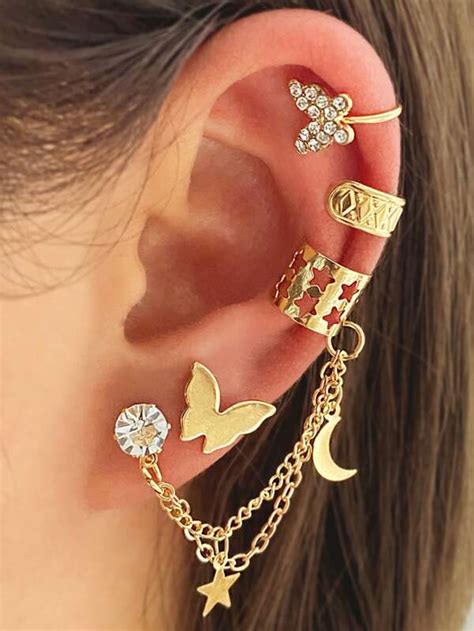 2 piezas Cuff de oreja zirconia cúbica con diseño de mariposa 2