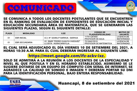 Ugelfajardo Gob Pe COMUNICADO ADJUDICACION DE PLAZAS INICIAL Y