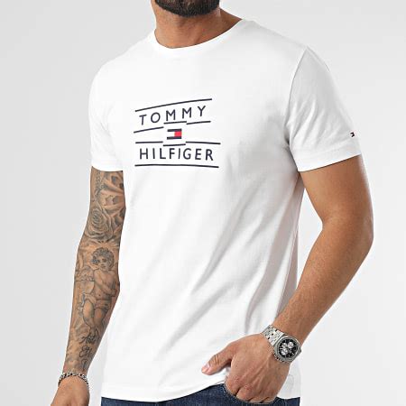 Tommy Hilfiger Tee Shirt Taping Stacked Logo Blanc