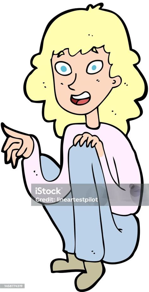 Cartoon Happy Woman Sitting And Pointing Stock Illustration Download Image Now Adult Art