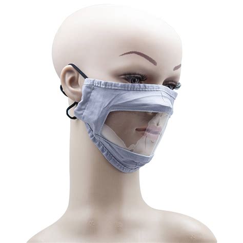 Adult Mask Fabric Clear Mouth Shield Adjustable Earloops Grey for Deaf