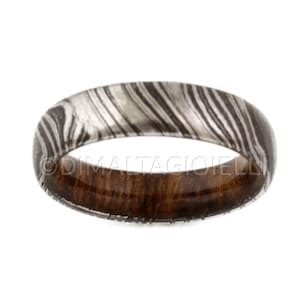 Wood Ring DAMASCUS Steel Ring Wood Wedding Band Man Ring TAMBOOTI WOOD ...