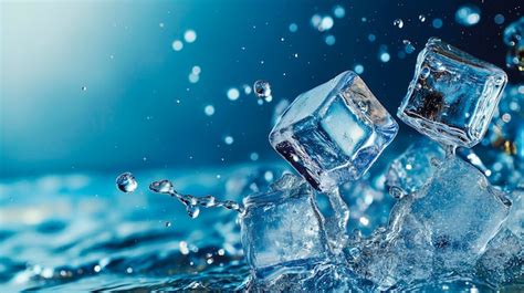 Premium Photo Ice Cube And Water Splash On Blue Background Refreshment Concept