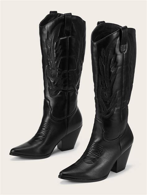 Bottes Occidentales Couture Bout Pointu Talons Pais