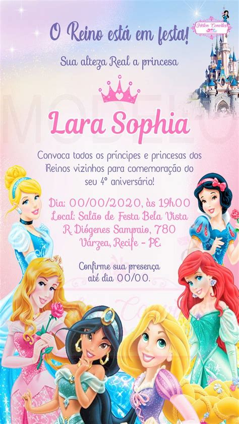 Convite Digital Princesas Disney Elo Produtos Especiais