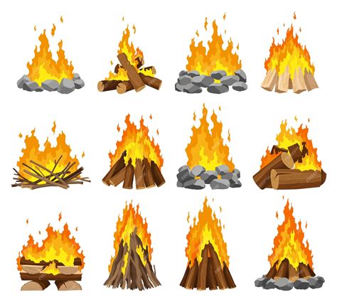 Premium Vector Fireplace Campfire Different Types Burning Wood