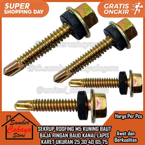 Jual SEKRUP ROOFING M5 KUNING BAUT BAJA RINGAN BAUD KANAL LAPIS KARET