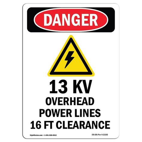 Signmission Safety Sign Osha Danger 18 Height Aluminum 13kv