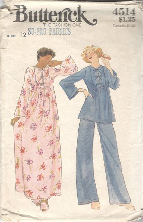 Butterick 4514 1970s Misses Pullover Caftan Top And Pull On Pants