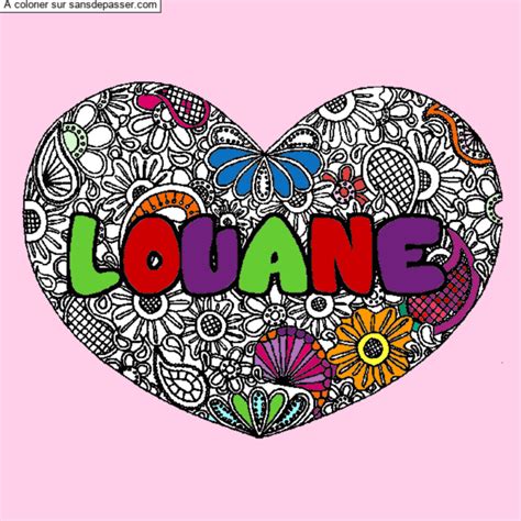 Dessin colorié Coloriage prénom LOUANE décor Mandala coeur par