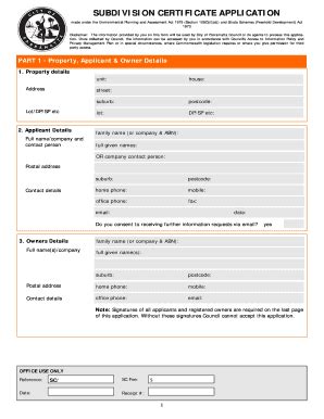 Fillable Online SUBDIVISION CERTIFICATE APPLICATION Fax Email Print