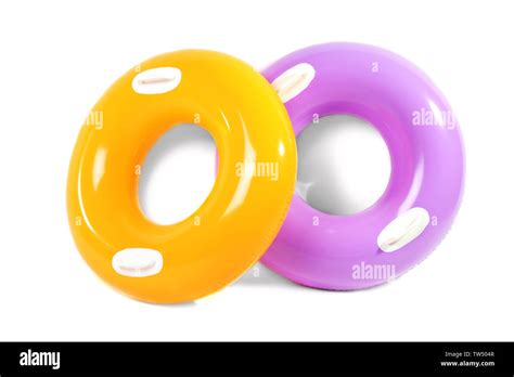 Two Colorful Swim Rings Isolated On White Stock Photo Alamy