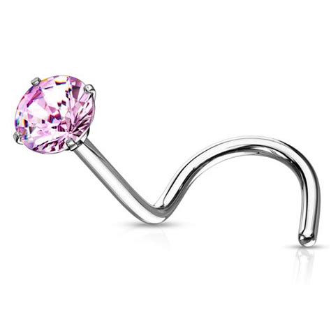 A Pink Diamond Nose Ring With A Long Curved Bar In The Shape Of A Heart