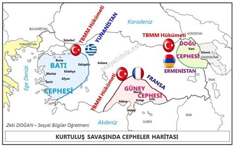 Kurtuluş Savaşında Cepheler Haritası Kurtuluş Savaşı Cepheleri