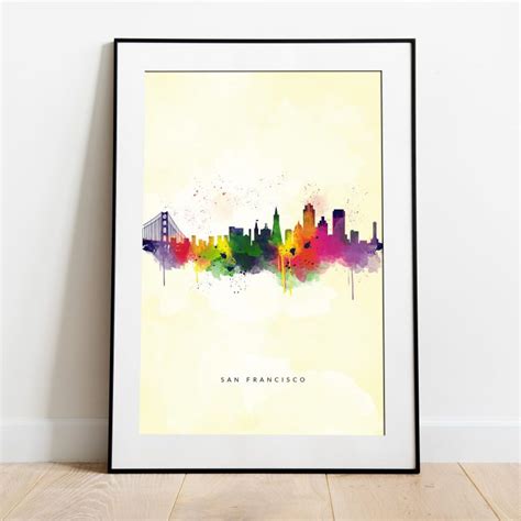 Paris City Skyline Art Print In Teal Watercolour Abstract Art Print