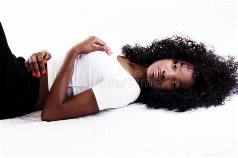 Attractive African American Woman Standing Pink Bikini Stock Photo