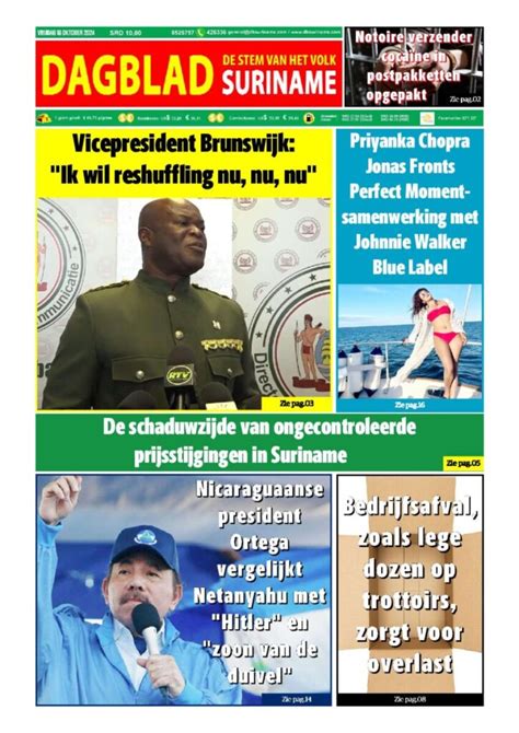 Dagblad Suriname Vrijdag Oktober Dagblad Suriname