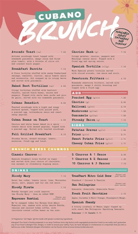 Cubano Brunch Menu For Revolución De Cuba Bars Tropical Bold Colours