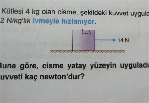 Kütlesi 4 kg olan cisme şekildeki kuvvet uygulanınca cisim2 N kg lık