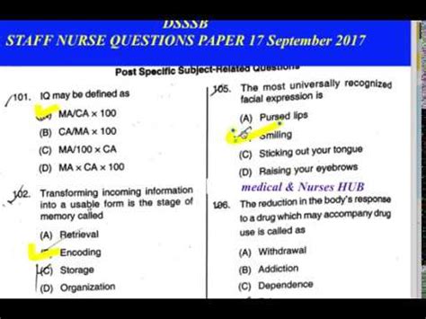 Dsssb Staff Nurse Previous Year Solved Question Paper Youtube