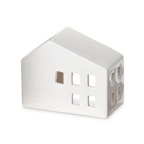 White Ceramic House Shaped Tealight Luminary Candle Holder Wide 4 5L X