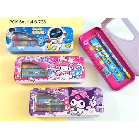 Jual Kotak Pensil Kaleng Set B 728 Pencil Case Tempat Pensil Set