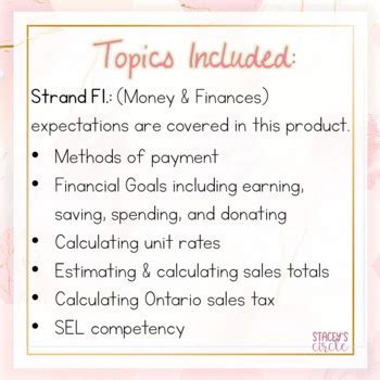 Grade Financial Literacy New Ontario Math Strand F Money Finances