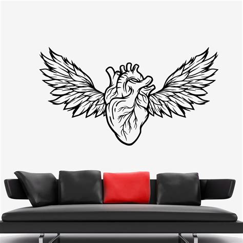 Vinyl Wall Decal Heart Wings Viscus Love Romance Gothick Style Sticker