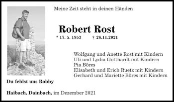 Traueranzeigen Von Robert Rost Trauerportal Ihrer Tageszeitung