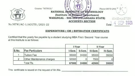 NIT WARANGAL FEE STRUCTURE PREVIOUS B Tech Mtech MSc MCA YouTube