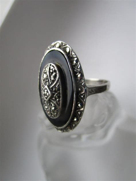 Art Deco Argent Bague Onyx Marcassites Catawiki