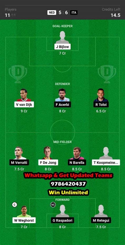 NED Vs ITA Dream11 Team Fantasy Prediction UEFA Nations League