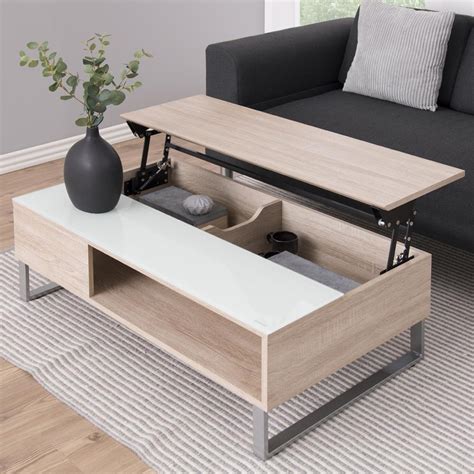 Table basse 110x60 cm relevable avec élément en verre trempé