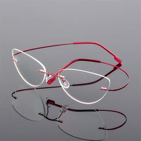 Rimless Glasses Frame Women Titanium Alloy Ultralight Prescription Cat