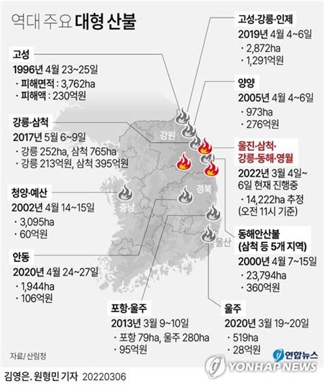 동해안 산불 피해면적 1만4천222ha역대 2번째 2000년 이후로는 최대 네이트 뉴스