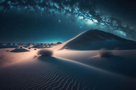 Premium AI Image | Starry night in the desert with dunes dark night sky ...