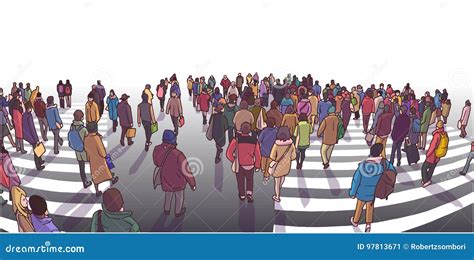 Illustration Of Busy Street Crossing In Perspective Stock Illustration