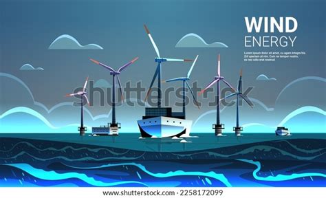 Offshore Wind Farm Turbines Ship Sea Stock Vector Royalty Free 2258172099 Shutterstock