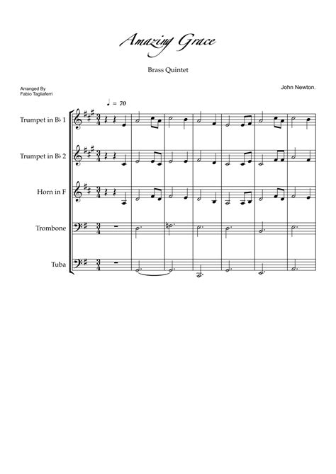 Amazing Grace Brass Quintet Full Score And Individual Parts Arr Fabio