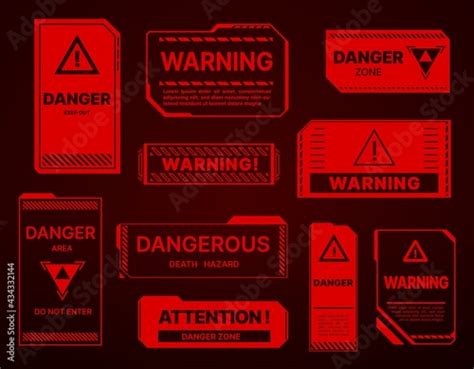 Fototapeta Hud Danger Zone Warning And Alert Attention Red Signs