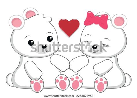 Two Cute Cartoon Polar Bears Love Stock Vector Royalty Free