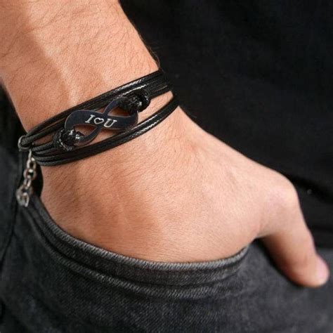 Black Custom Engraved Bracelet For Men Personalized Infinity Etsy