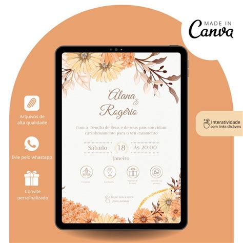 Convite De Casamento Digital Interativo Flora Editavel Canva