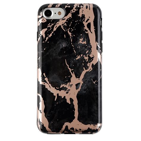 Black Marble Rose Gold Chrome Iphone Case