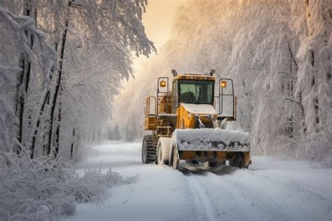 Premium AI Image Snow Plow Clearing Snow Near A Forest Created With