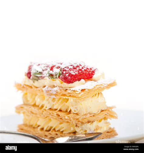 Fresh Baked Napoleon Strawberry And Cream Cake Dessert Stock Photo Alamy