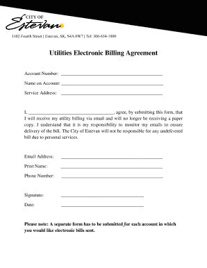 Fillable Online Utilities Electronic Billing Agreement Fax Email Print